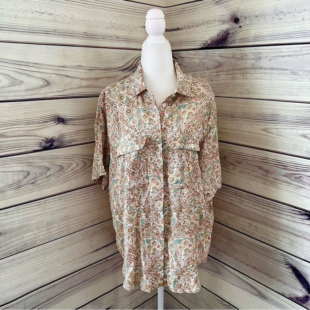 LIZ Sport Floral Button Down Short Sleeve Shirt
